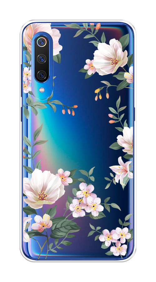 

Чехол на Xiaomi Mi 9 "Beautiful white flowers", Бежевый;зеленый, 34850-1