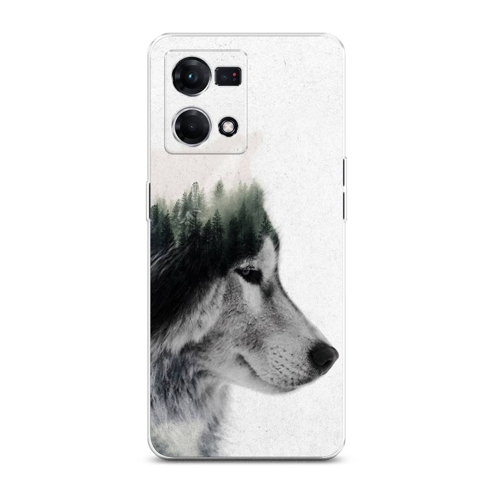 

Чехол на Oppo Reno 7 4G "Волк лес", Серый;белый, 2511450-1