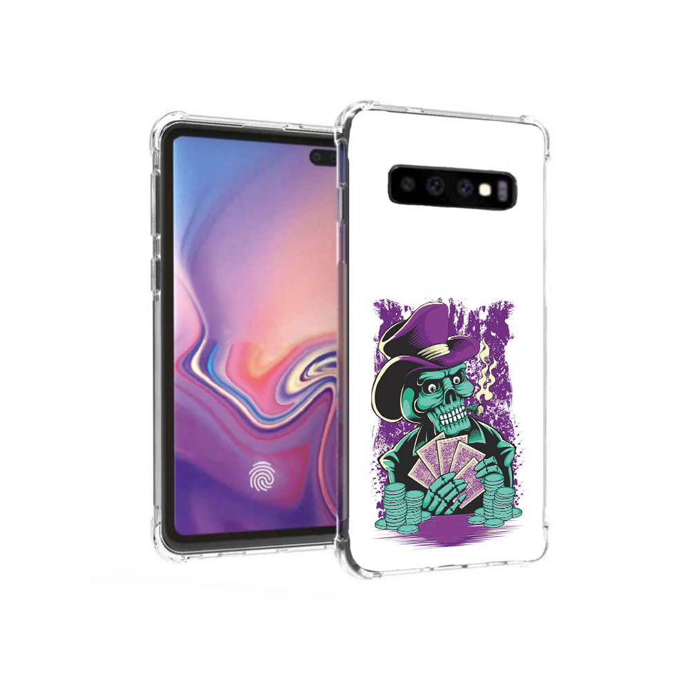 

Чехол MyPads Tocco для Samsung Galaxy S10+ зеленый череп с картами (PT125670.500.361), Прозрачный, Tocco