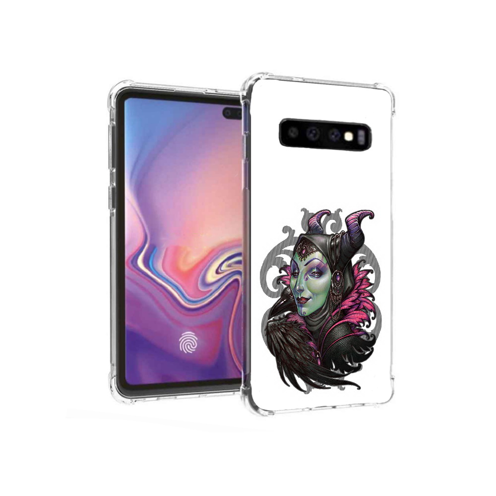 

Чехол MyPads Tocco для Samsung Galaxy S10+ зеленая девушка с вороном (PT125670.500.357), Прозрачный, Tocco