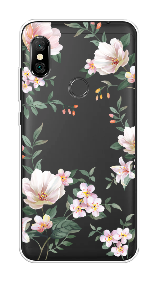 

Чехол на Xiaomi Redmi Note 6 Pro "Beautiful white flowers", Бежевый;зеленый, 34650-1