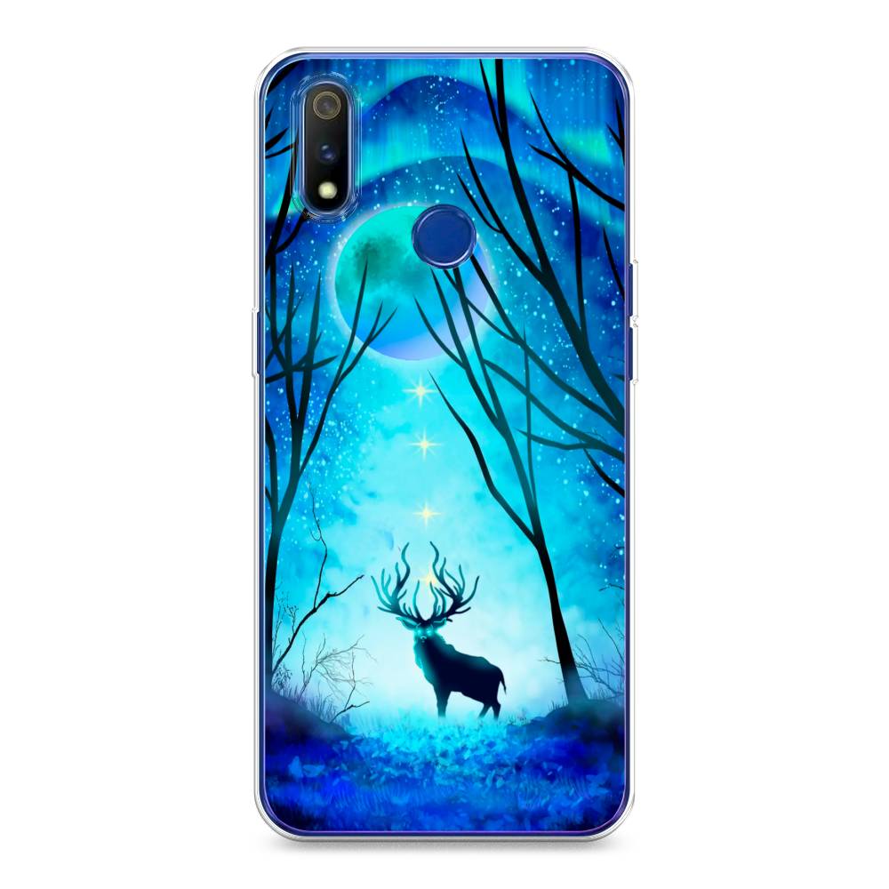 

Чехол на Realme 3 Pro "Олень северное сияние", Синий;черный;голубой, 251250-1