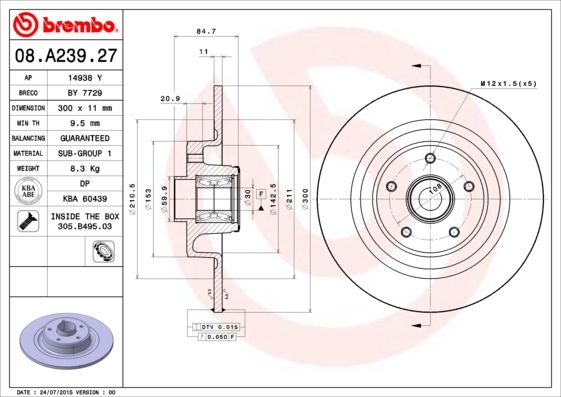 

Тормозной диск brembo 08.A239.27