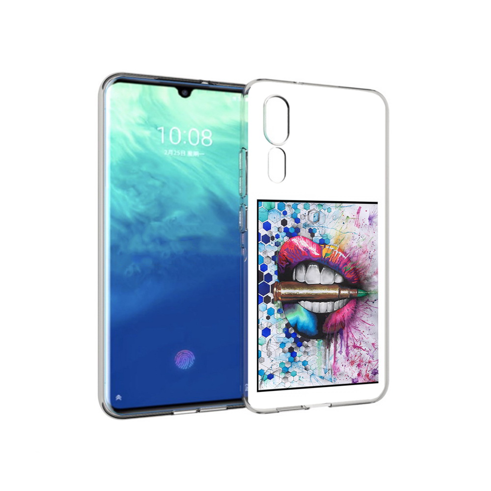 

Чехол MyPads Tocco для ZTE Axon 10 Pro разноцветные губы с пулей (PT134302.444.571), Прозрачный, Tocco