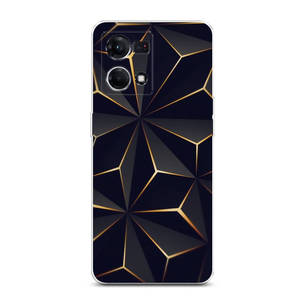 

Чехол на Oppo Reno 7 4G "Черные полигоны", Золотистый;черный, 2511450-3