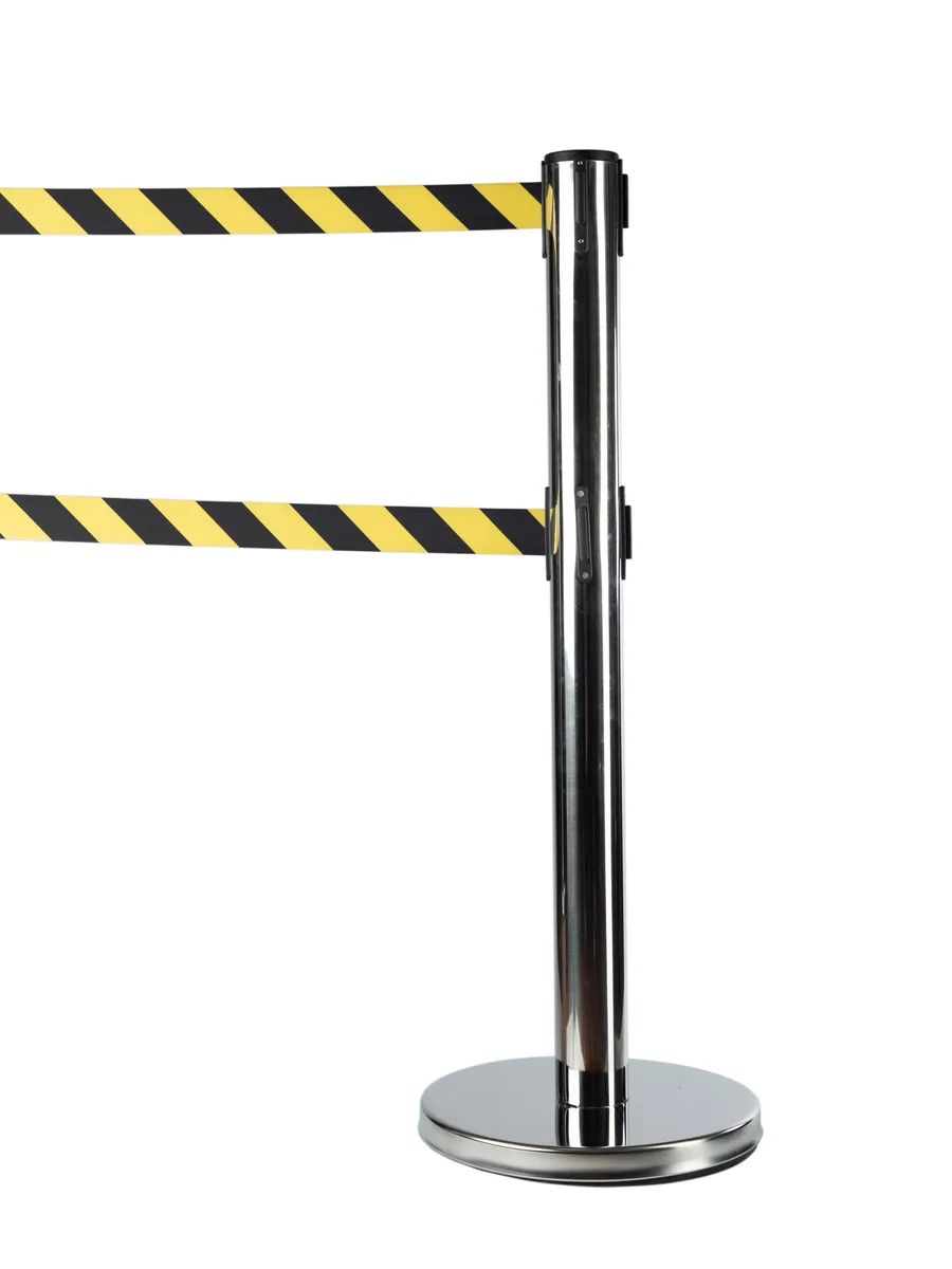 Мобильная стойка с двумя лентами 5 метров, жёлто-чёрная, 15-1-12 мобильная стойка ограждения с вытяжной красной лентой 2 метра 15 1 4