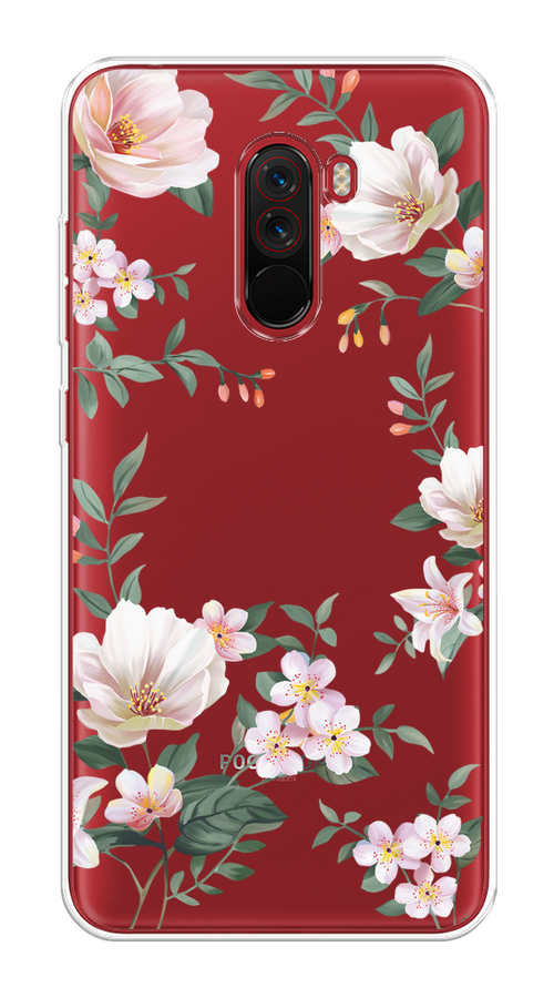 

Чехол на Xiaomi Pocophone F1 "Beautiful white flowers", Бежевый;зеленый, 34450-1
