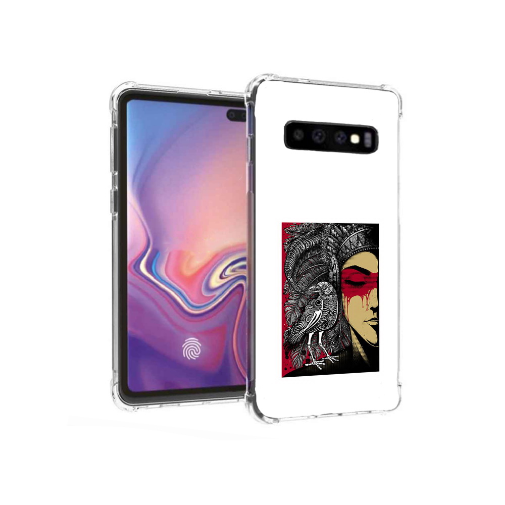 

Чехол MyPads Tocco для Samsung Galaxy S10+ девушка с вороном в абстракции, Прозрачный, Tocco