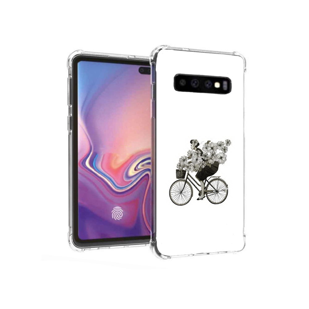 Чехол MyPads Tocco для Samsung Galaxy S10+ девушка на велосипеде с цветами