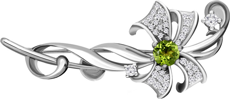 

Брошь женская Aquamarine 7150807A-S-a из серебра, хризолит/фианит, 7150807A-S-a