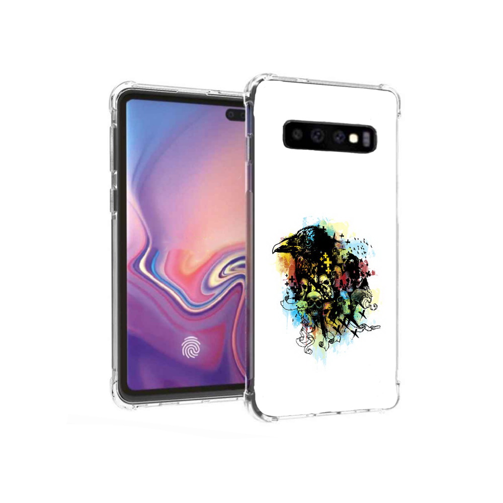 

Чехол MyPads Tocco для Samsung Galaxy S10+ ворон и черепа (PT125670.500.273), Прозрачный, Tocco