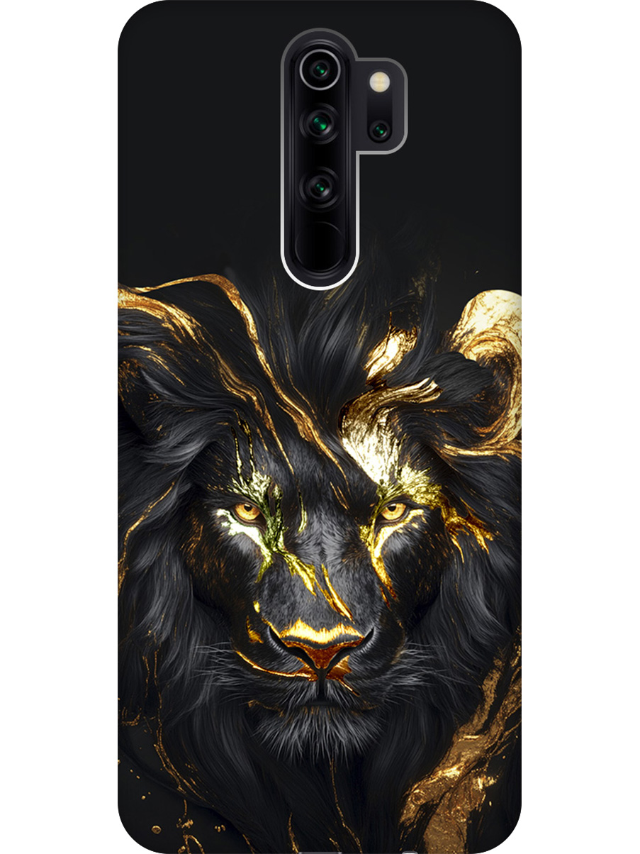 

Силиконовый чехол на Xiaomi Redmi Note 8 Pro с принтом "Золотой лев" матовый черный, Черный;золотистый, 721936313