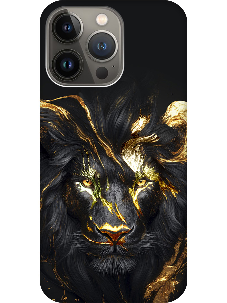 

Силиконовый чехол на Apple iPhone 14 Pro Max с принтом "Золотой лев" матовый черный, Черный;золотистый, 745400813