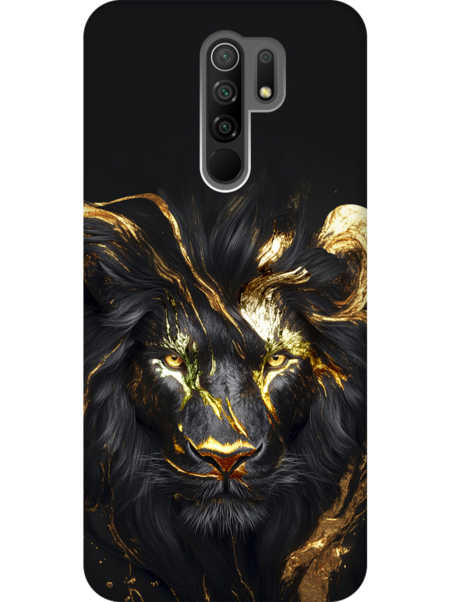 

Силиконовый чехол на Xiaomi Redmi 9 с принтом "Золотой лев" матовый черный, Черный;золотистый, 723276713