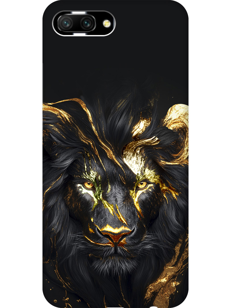 

Силиконовый чехол на Honor 10 с принтом "Золотой лев" матовый черный, Черный;золотистый, 718089513