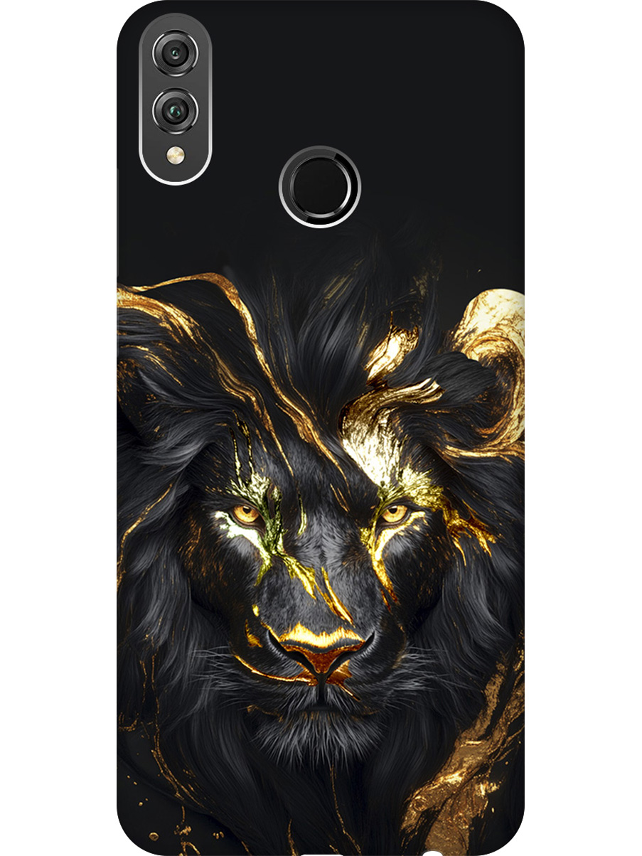 

Силиконовый чехол на Honor 8X с принтом "Золотой лев" матовый черный, Черный;золотистый, 719355513