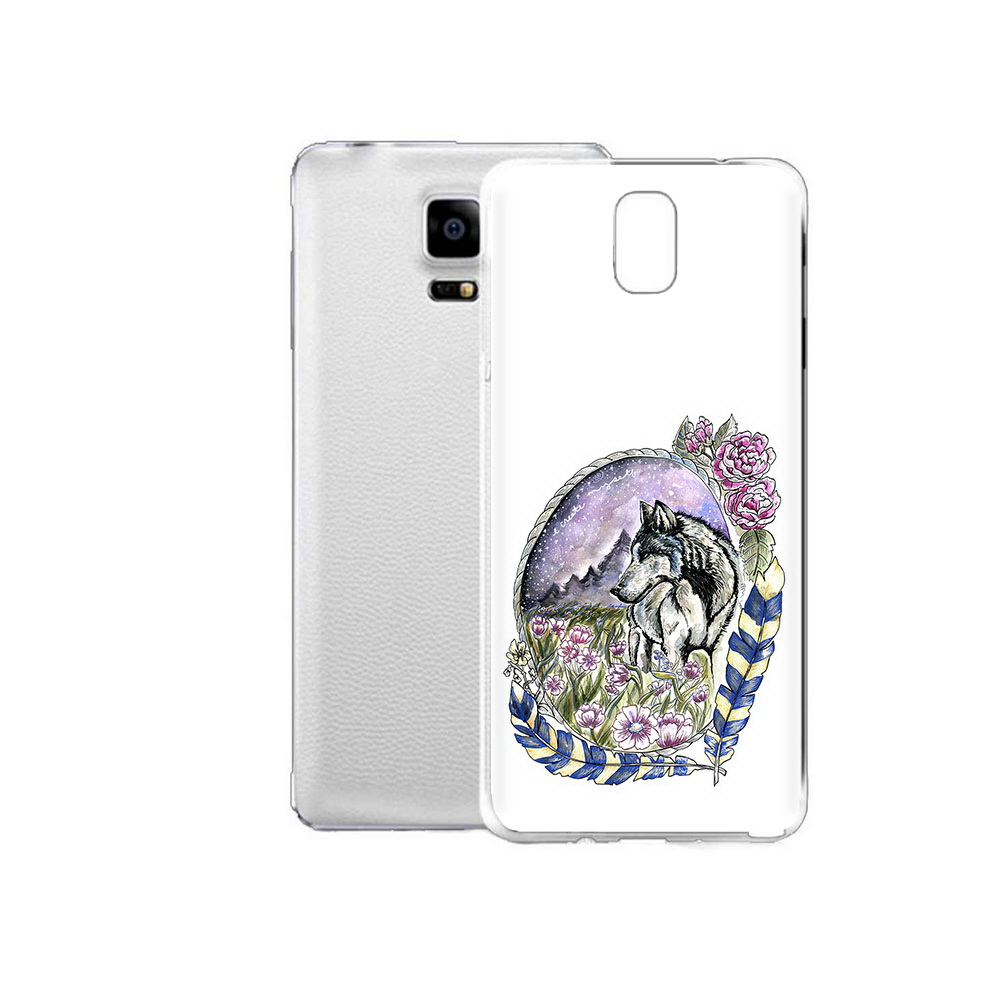 

Чехол MyPads Tocco для Samsung Galaxy Note Edge нарисованный волк в цветах с перьями, Прозрачный, Tocco