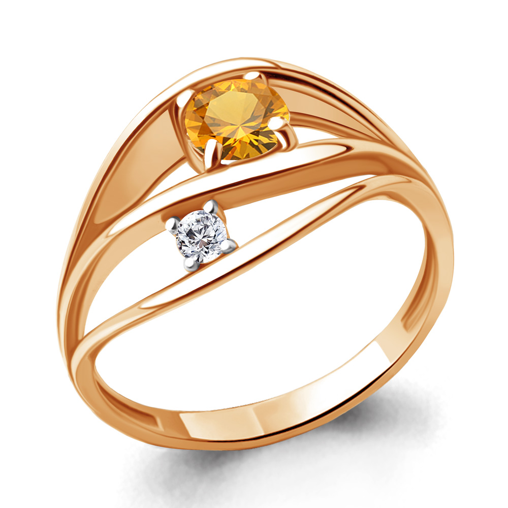 

Кольцо из серебра с цитрином\фианитом Aquamarine Aquamarine 6944506А_925_з р, 6944506А_925_з