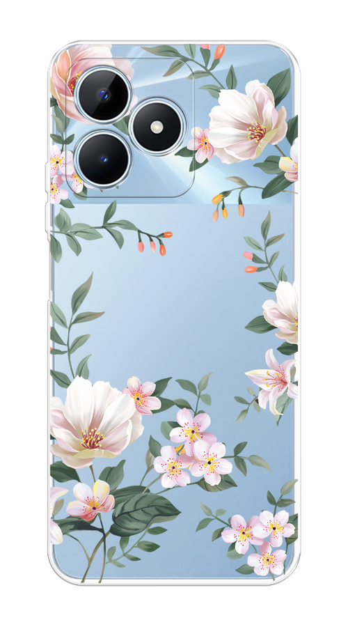 

Чехол на Realme C60 "Beautiful white flowers", Бежевый;зеленый, 2516550-1
