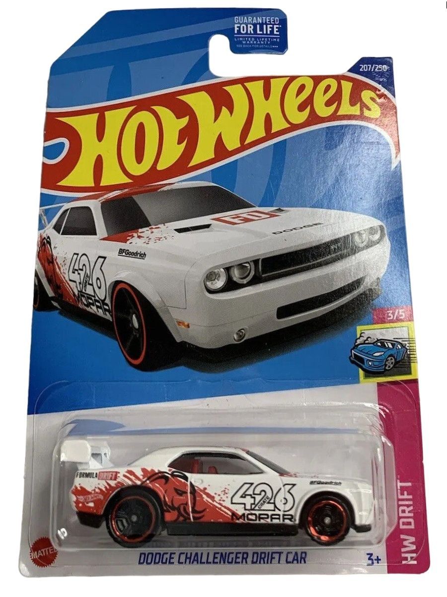 

Машинка Hot Wheels коллекционная (оригинал) DODGE CHALLENGER DRIFT CAR белый, HCV88