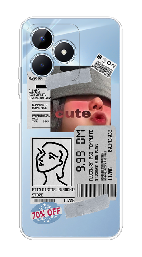 

Чехол на Realme C60 "Cute girl collage", Розовый;серый;голубой, 2516550-1