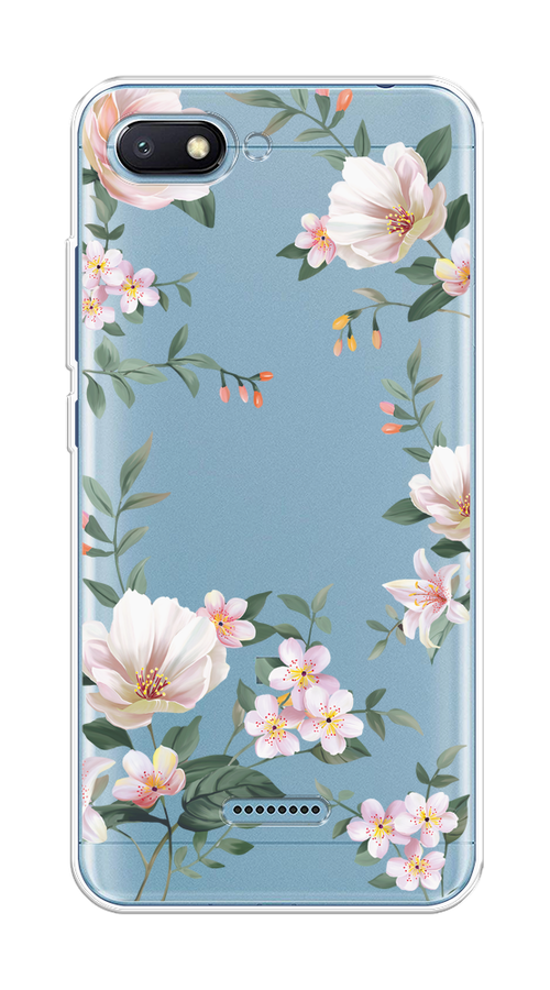 

Чехол на Xiaomi Redmi 6A "Beautiful white flowers", Бежевый;зеленый, 34150-1