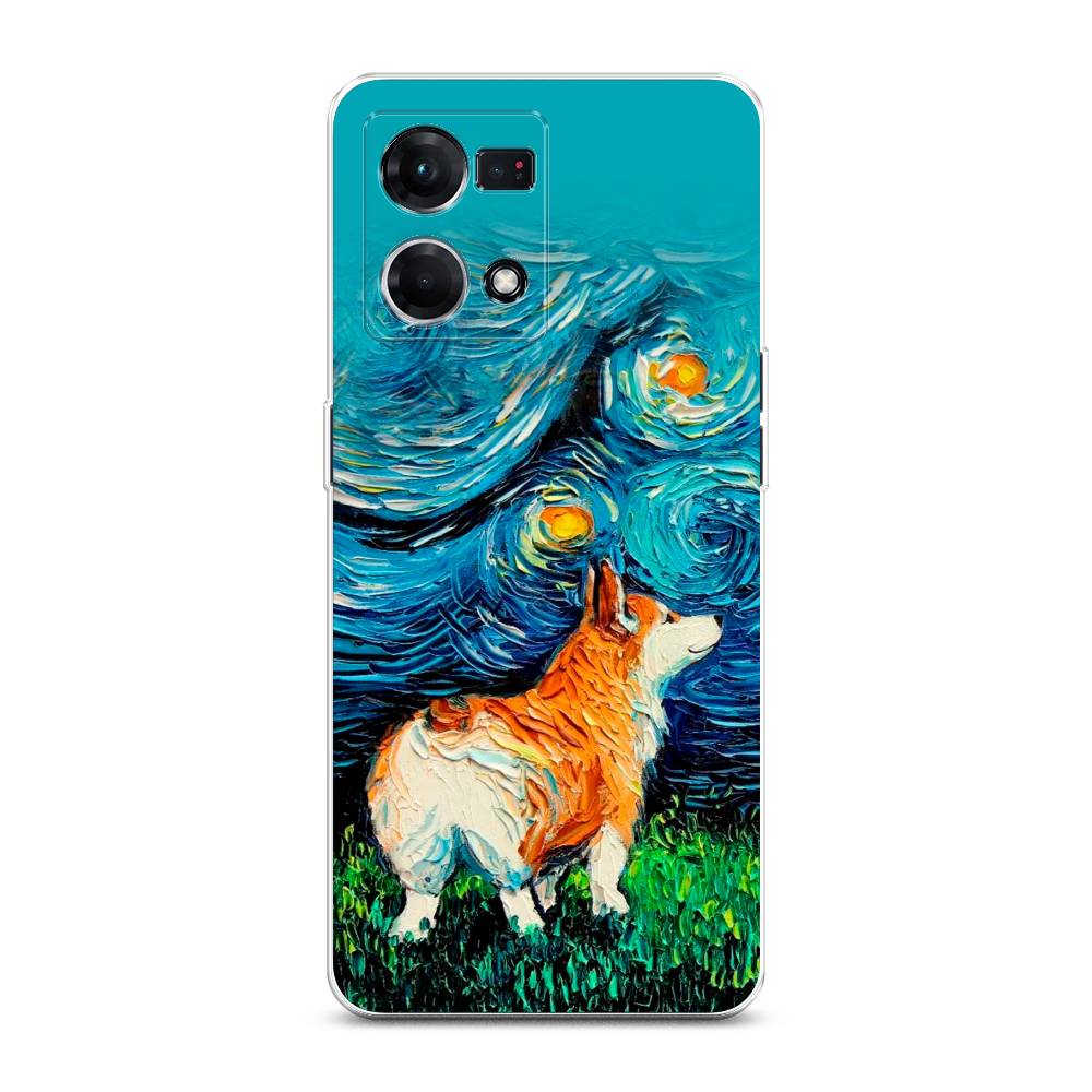 

Чехол на Oppo Reno 7 4G "Корги звёздная ночь", Коричневый;белый;зеленый, 2511450-1