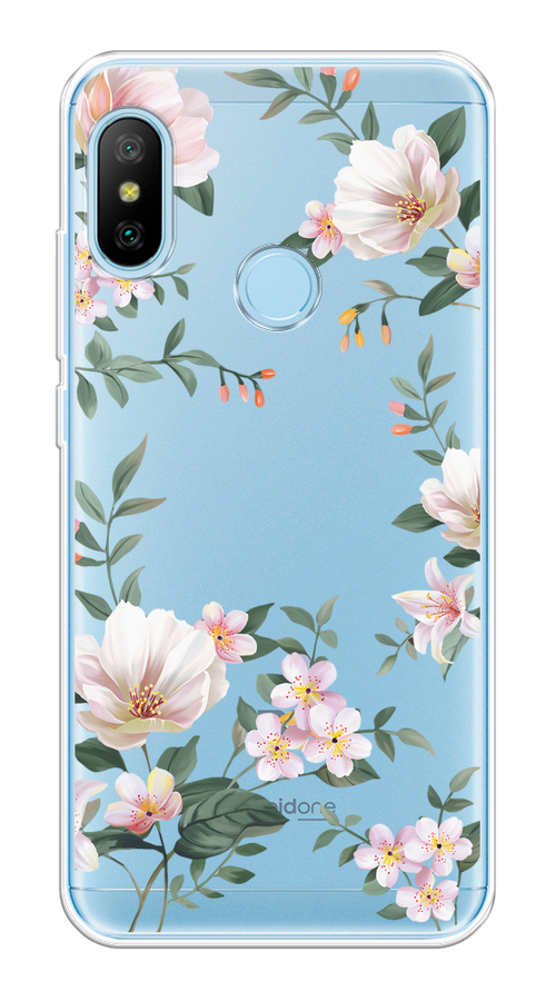 

Чехол на Xiaomi A2 Lite/Redmi 6 Pro "Beautiful white flowers", Бежевый;зеленый, 34050-1