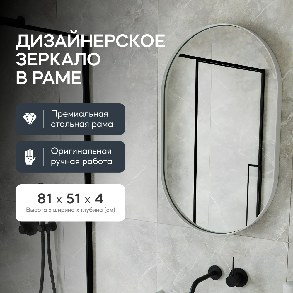 Зеркало настенное GENGLASS NOLVIS White S 81x51 см, GGM-16-3-1 дизайнерское, в белой раме