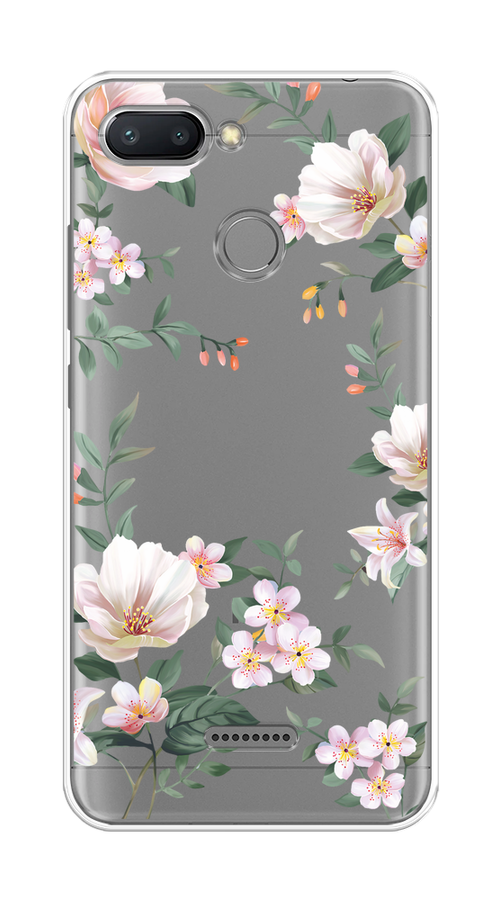 

Чехол на Xiaomi Redmi 6 "Beautiful white flowers", Бежевый;зеленый, 33850-1