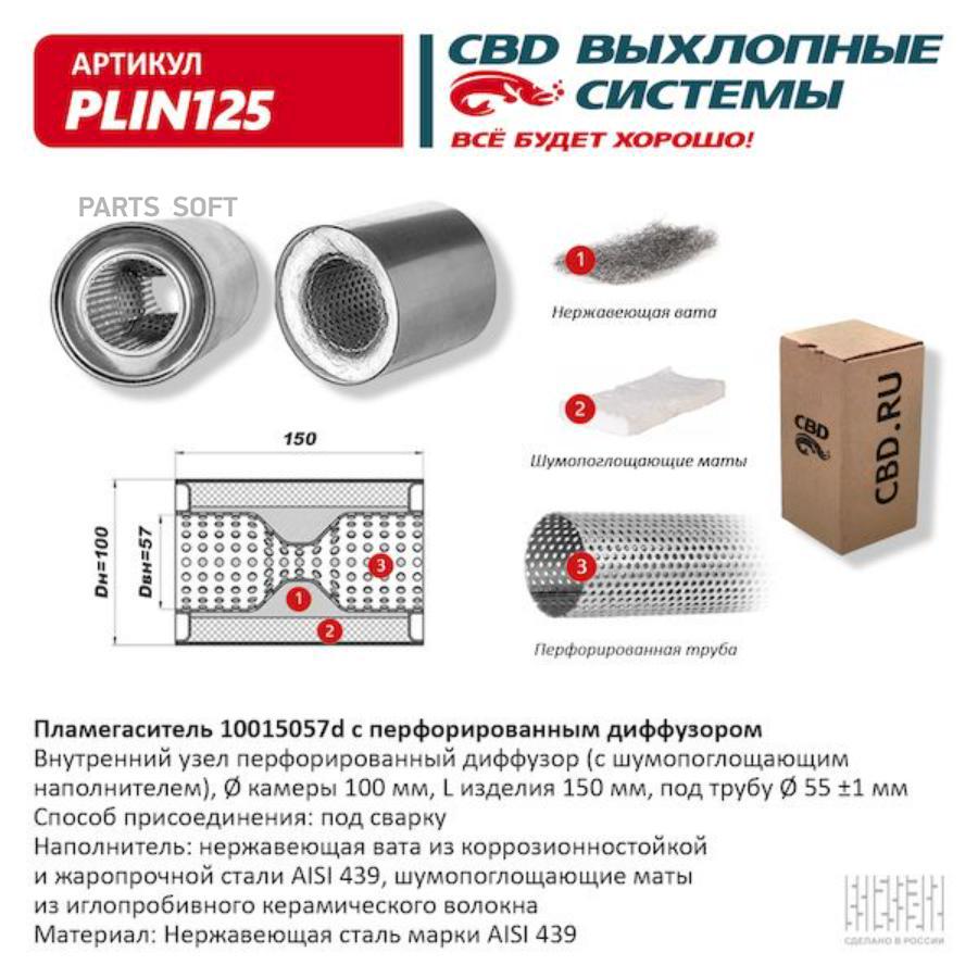 

Пламегаситель 10015057d с перфорированным диффузором, из Нерж.стали. CBD. PLIN125