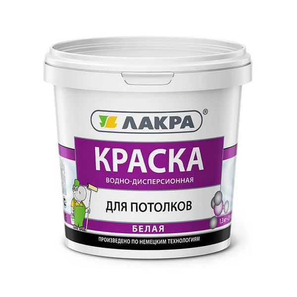

Краска воднодисперсионная Лакра для потолков белая 1,3кг, Белый