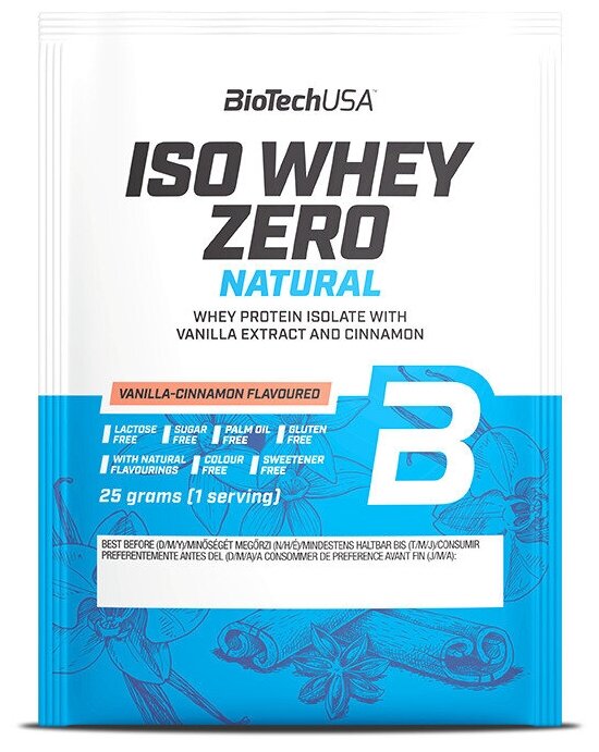 

Изолят протеина BioTechUSA Iso Whey Zero LACTOSE FREE NATURAL 25 г, ваниль-корица, Iso Whey Zero Lactose Free Natural