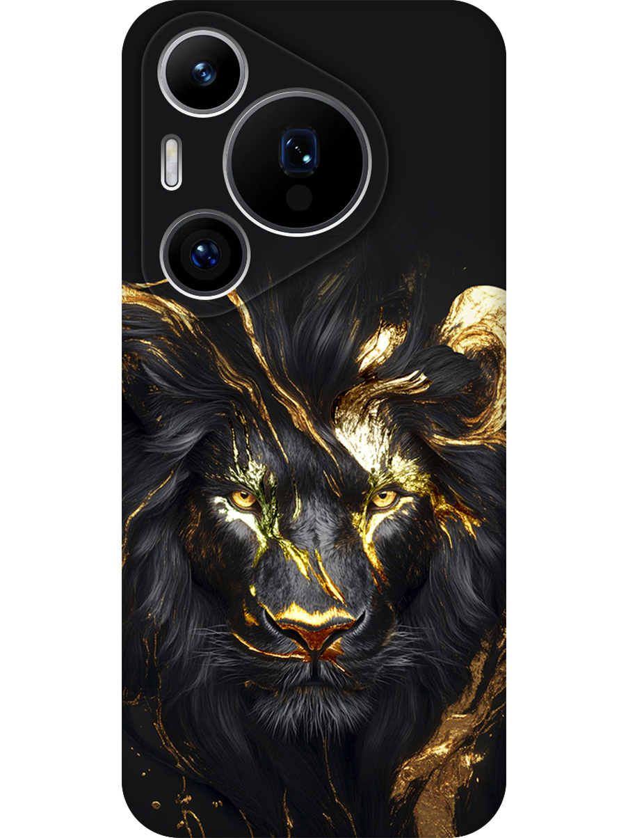 

Силиконовый чехол на Huawei Pura 70 Pro / 70 Pro+ с принтом "Золотой лев" матовый черный, Черный;золотистый, 782625213