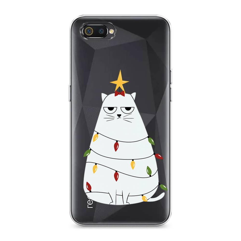 

Чехол на Realme C2 "Котик в гирлянде", Белый;красный;желтый, 251150-1
