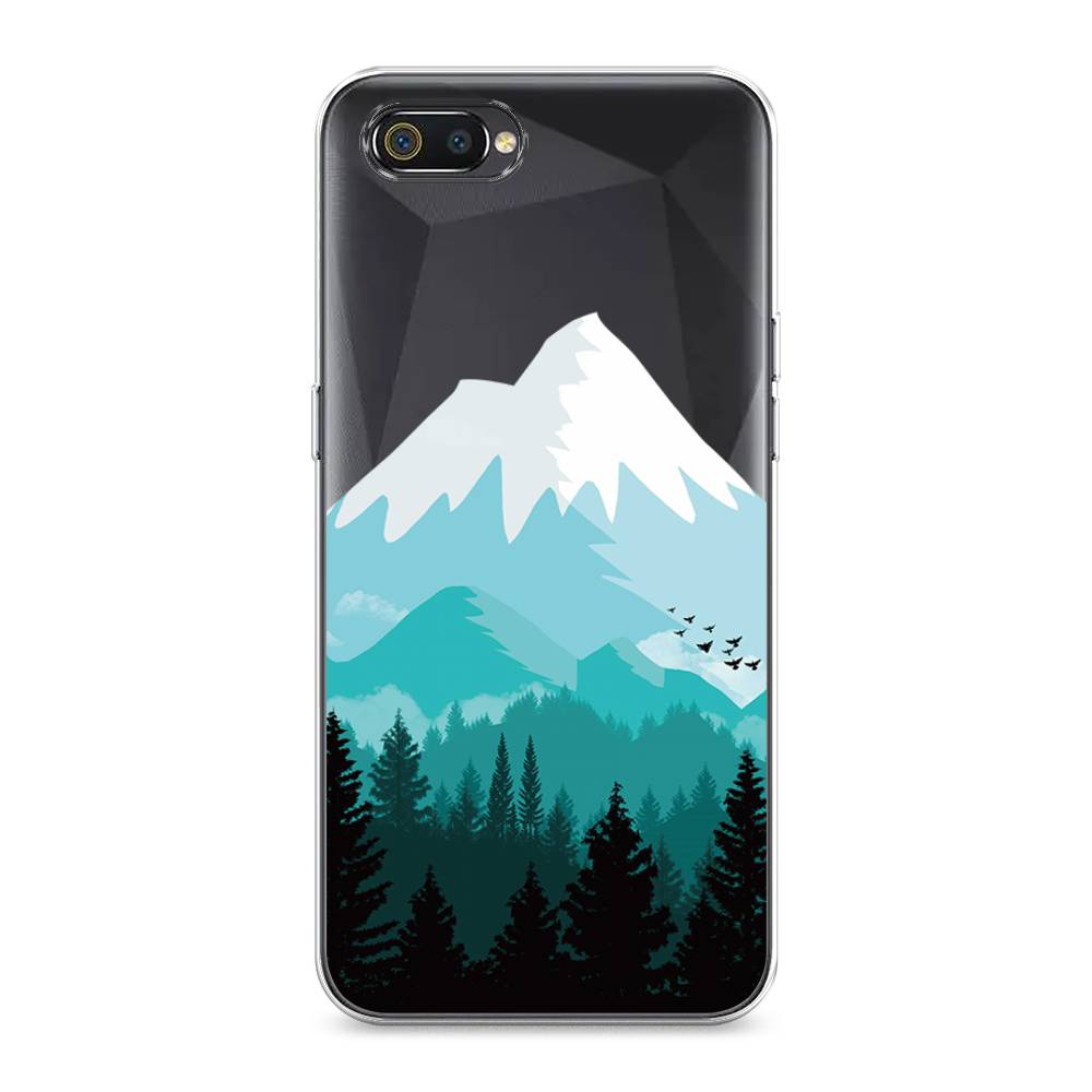 

Чехол на Realme C2 "Синяя снежная гора", Белый;голубой, 251150-2