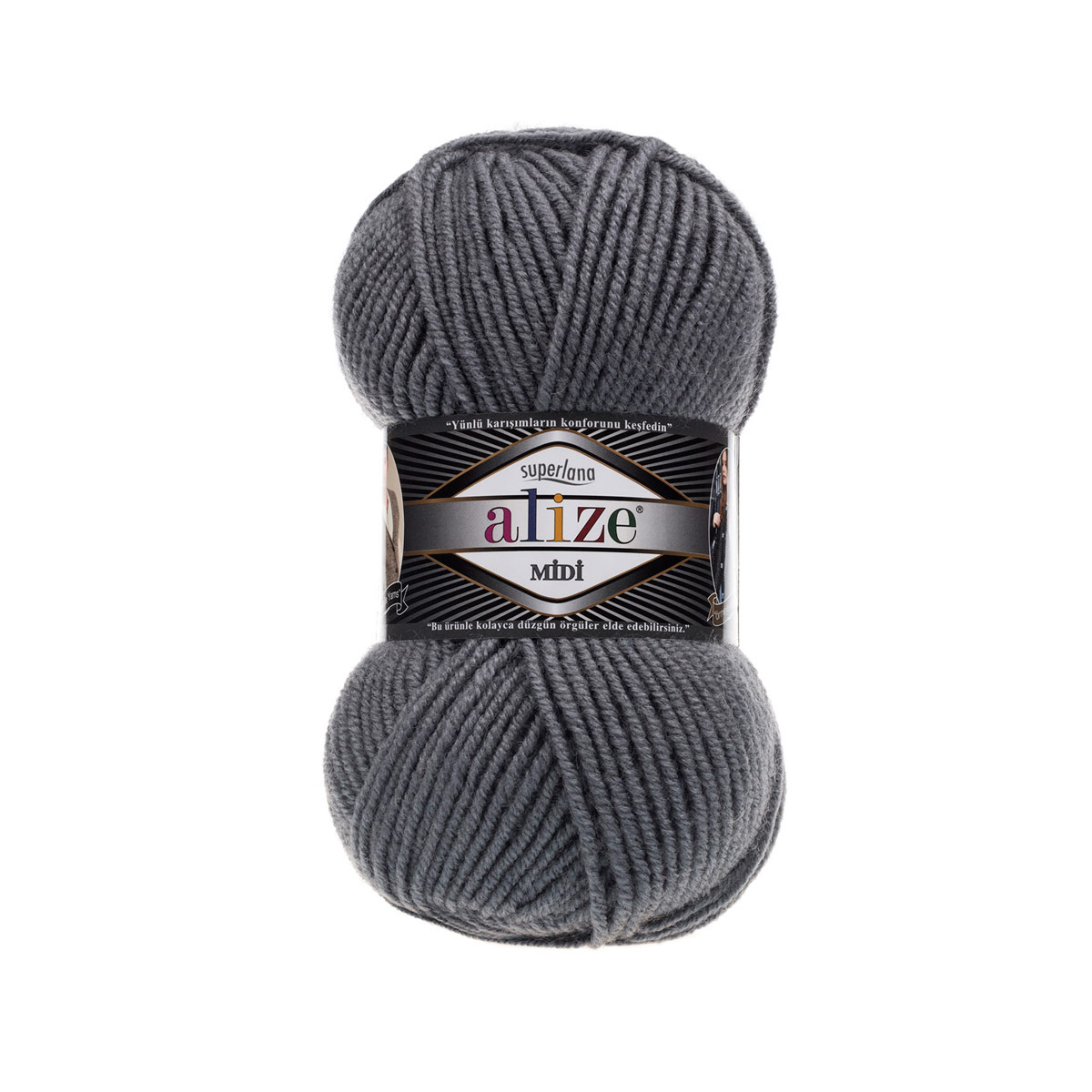 фото Пряжа alize 'superlana midi' 100 г, 170 м (шерсть, aкрил) (87 угольный серый), 5 мотков