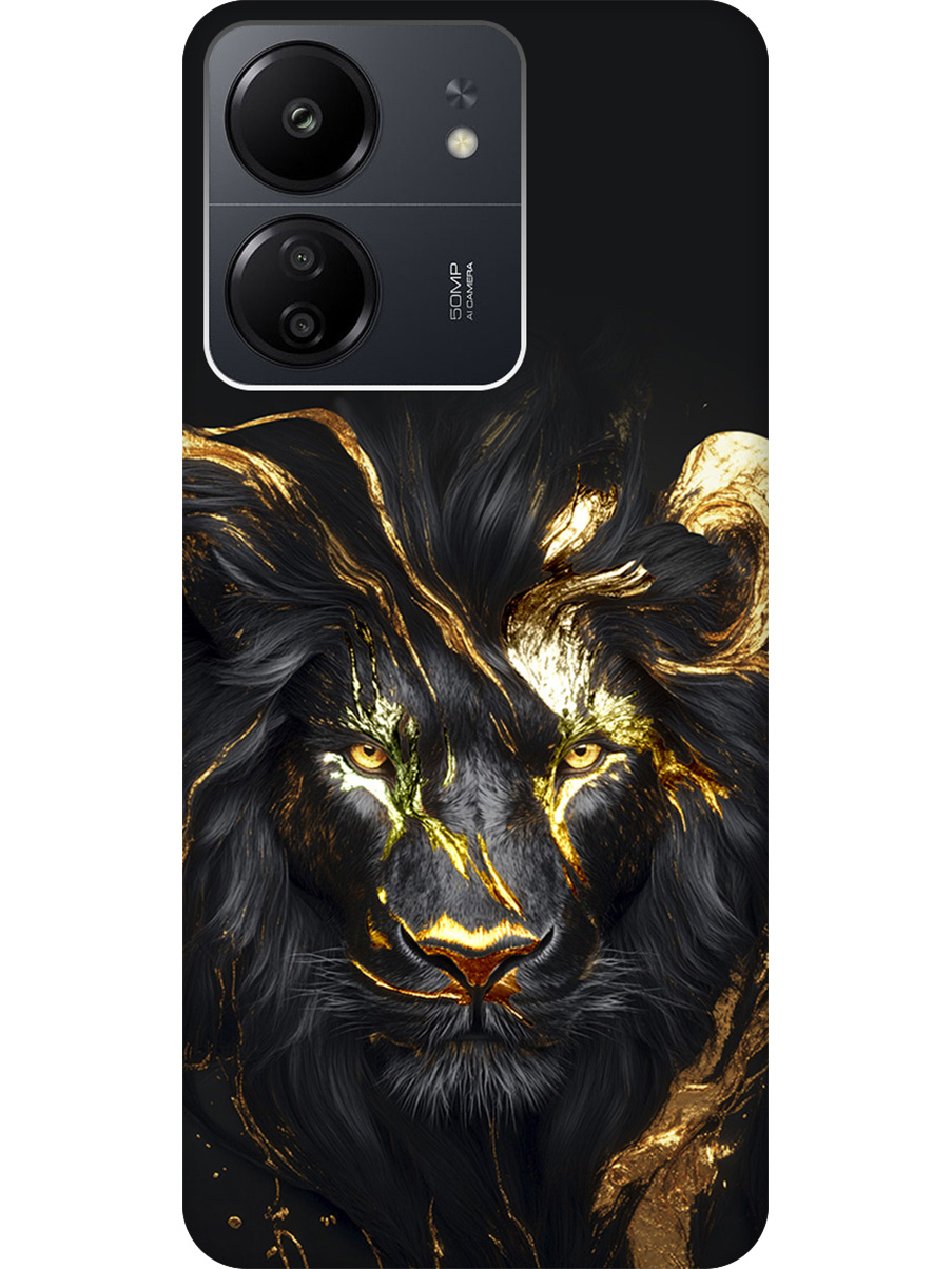 

Силиконовый чехол на Xiaomi Redmi 13C / Poco C65 с принтом "Золотой лев" матовый черный, Черный;золотистый, 777767713