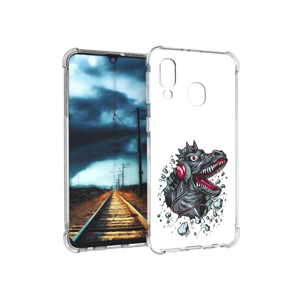 

Чехол MyPads Tocco для Samsung Galaxy A40 Нарисованный динозавр в наушниках, Прозрачный, Tocco