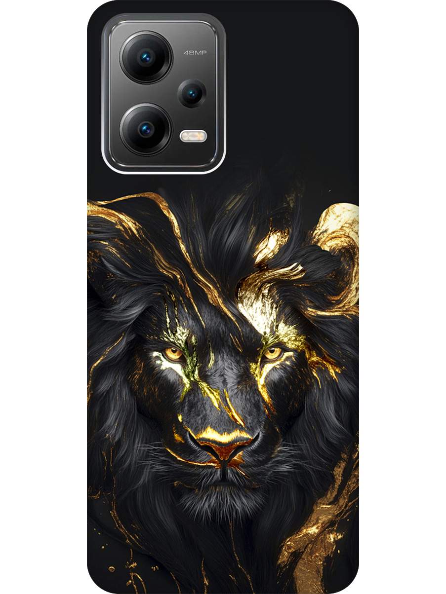 

Силиконовый чехол на Xiaomi Poco X5 5G с принтом "Золотой лев" матовый черный, Черный;золотистый, 767959613