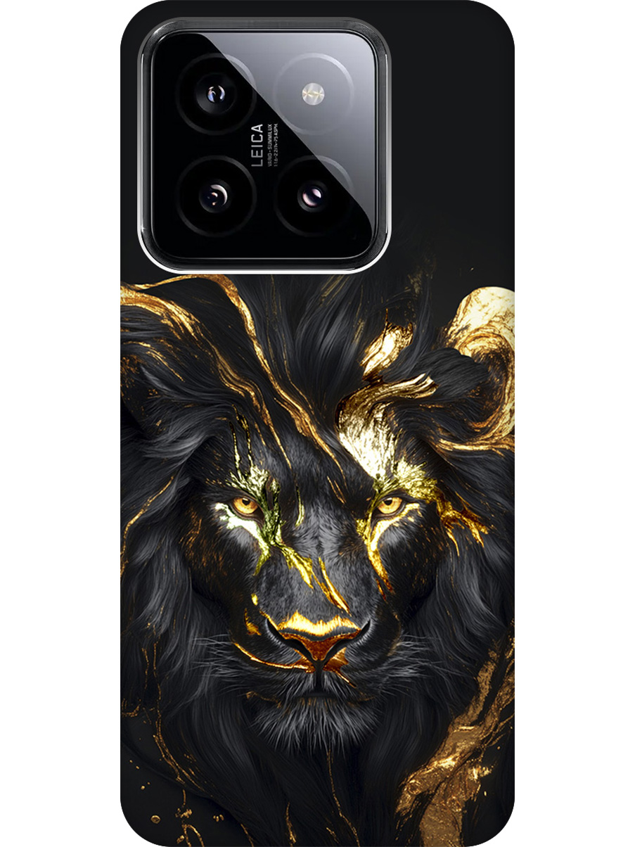 

Силиконовый чехол на Xiaomi 14 с принтом "Золотой лев" матовый черный, Черный;золотистый, 777769913