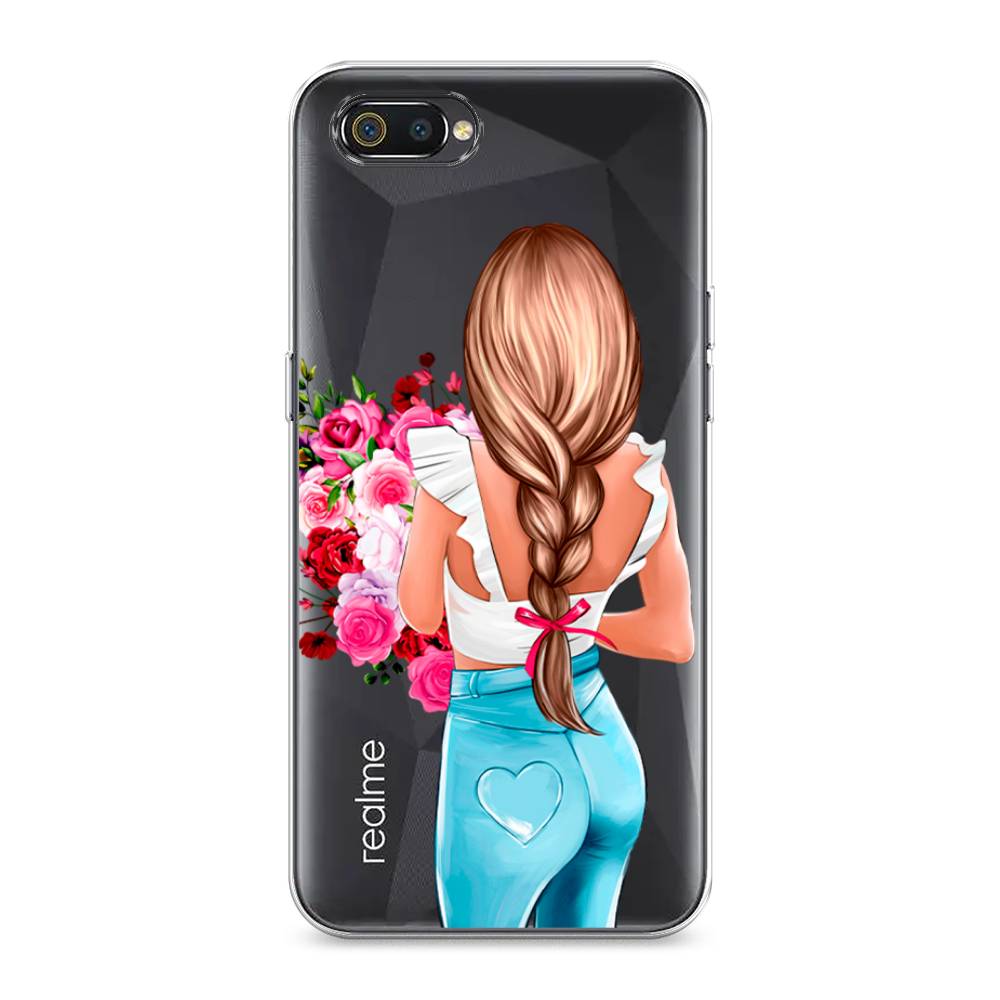 

Чехол на Realme C2 "Девушка с цветами", Коричневый;розовый;голубой, 251150-6