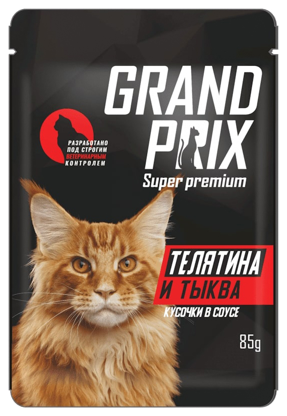 

Влажный корм Grand Prix кусочки в соусе телятина с тыквой для кошек 85 г х 24 шт