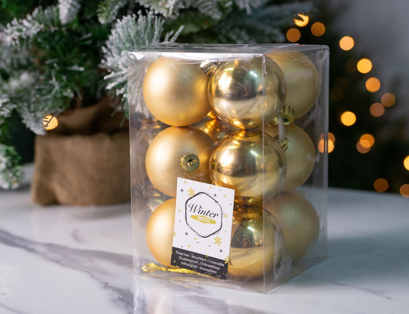

Шар на ель Winter Deco Глянцевый и матовый пластик 21830 6 см 12 шт. золотистый, 21830