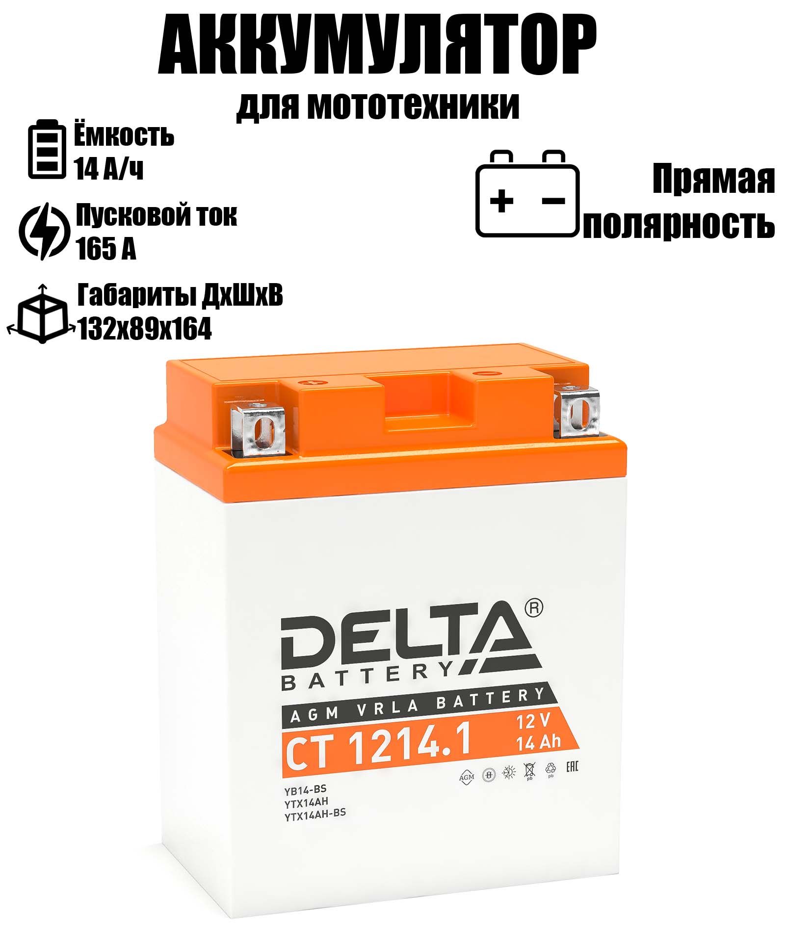 Аккумулятор автомобильный DELTA BATTERY 141 Aч A 165 прямая полярность CT12141 5497₽