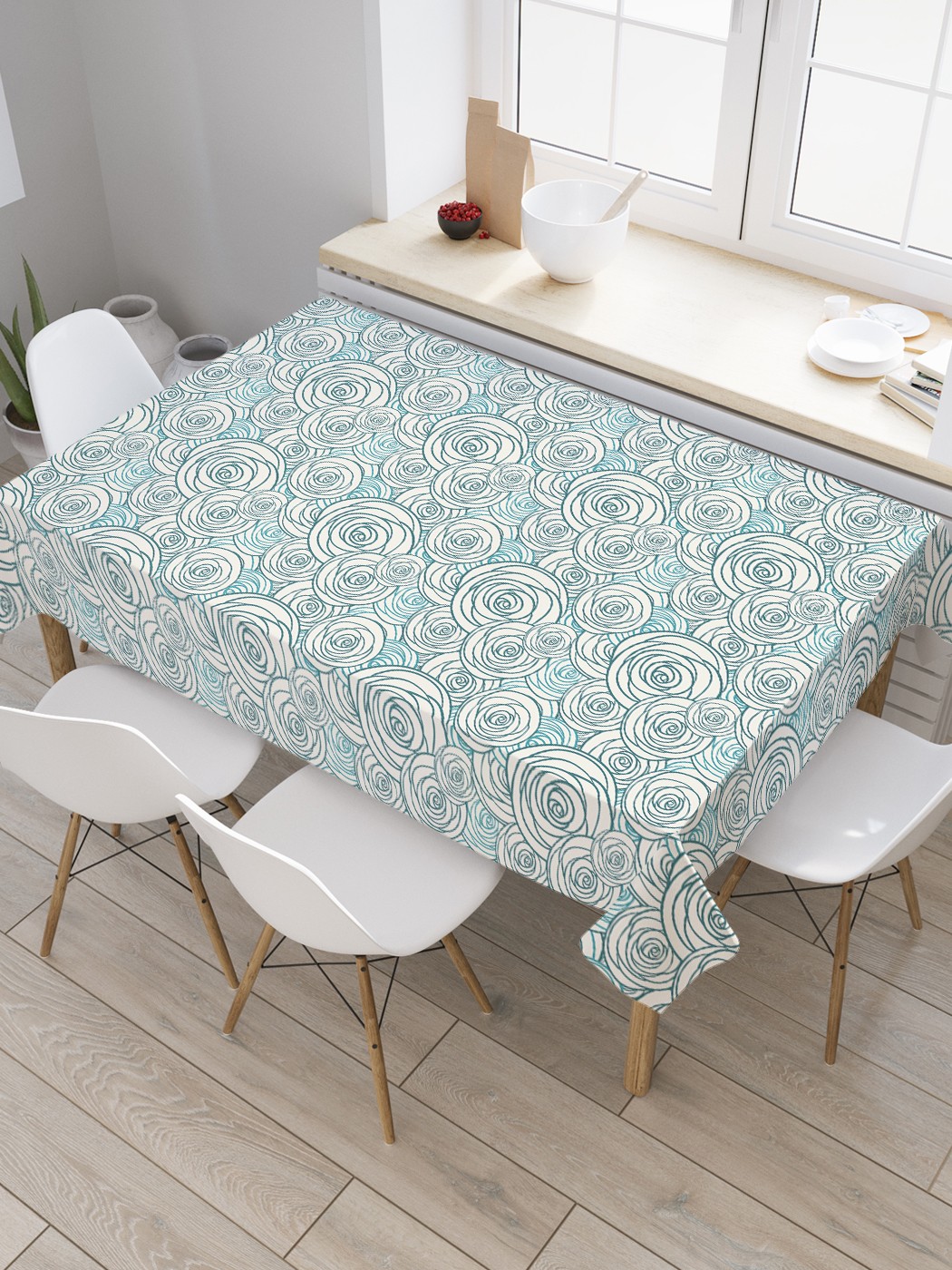 

Скатерть прямоугольная JoyArty "Полотно геометрических роз" из сатена, 120x145 см, Голубой, Полотно геометрических роз