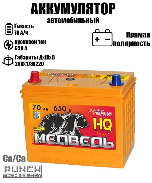 

Аккумулятор МЕДВЕДЬ Asia 71.1 A/ч A 650 прямая полярность 4630, Asia