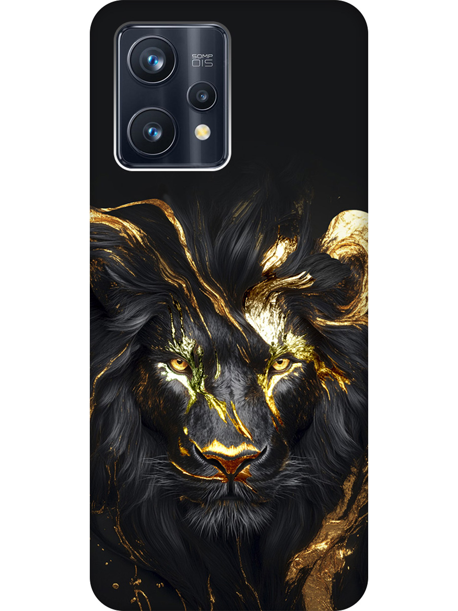 

Силиконовый чехол на Realme 9 Pro+ с принтом "Золотой лев" матовый черный, Черный;золотистый, 740189613
