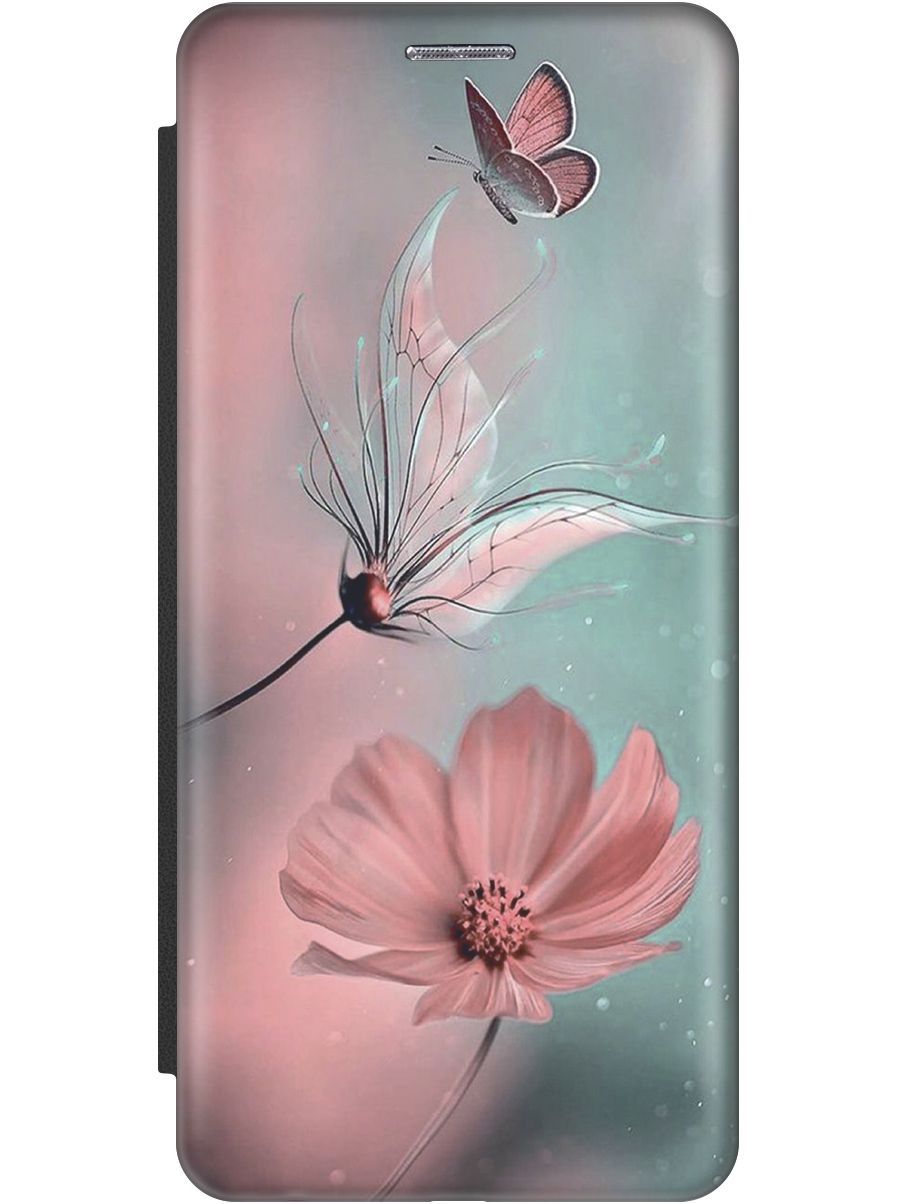 

Чехол-книжка на realme C21 "Бабочка и цветы" черный, Голубой;розовый, 9356