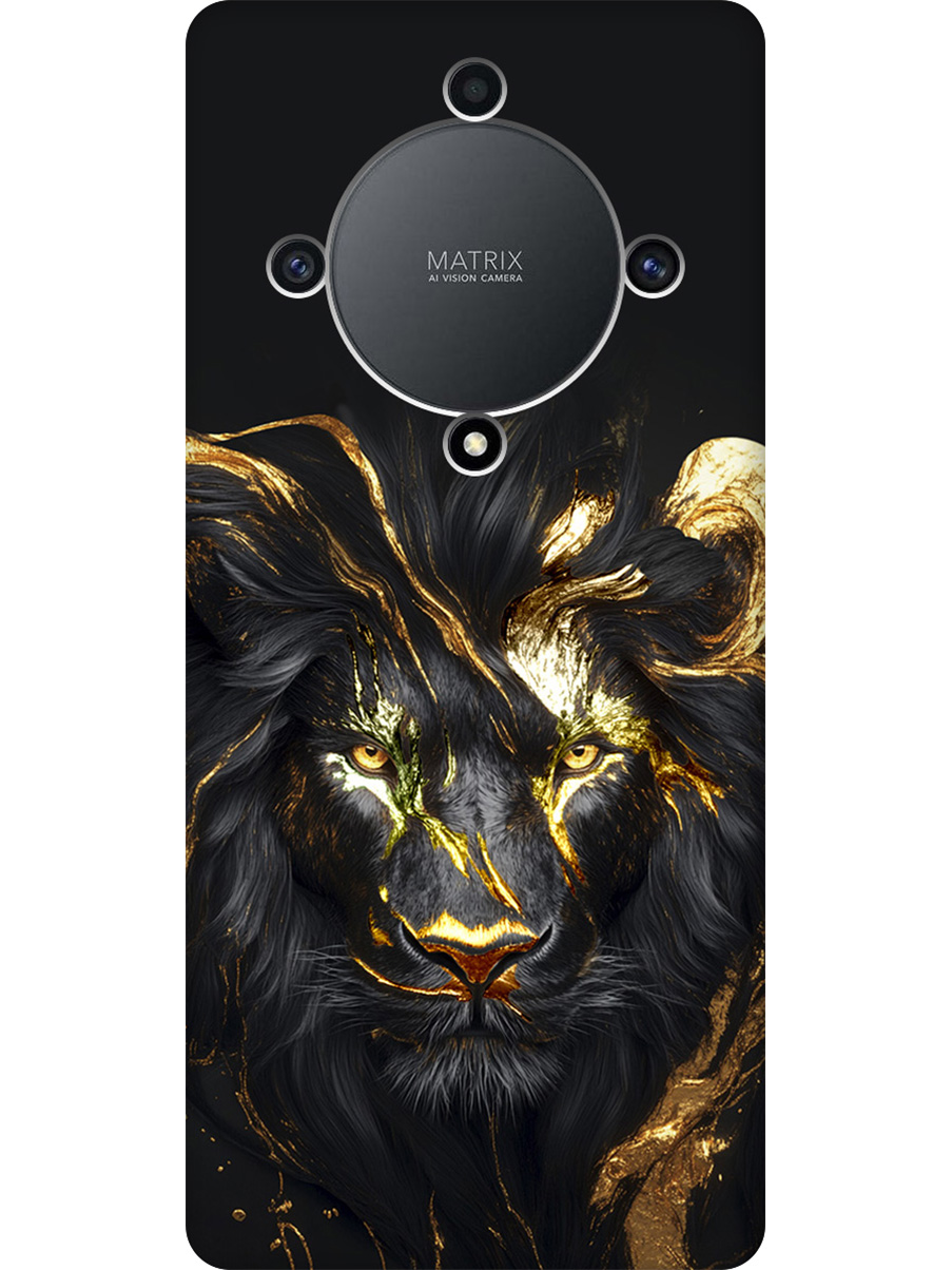 

Силиконовый чехол на Honor X9a / Magic5 Lite с принтом "Золотой лев" матовый черный, Черный;золотистый, 769394713